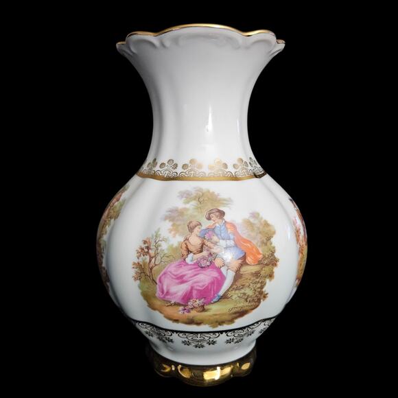 Gloria Bavaria Bayreuth Handwork Vase West Germany Porcelain Gold Trim Romantic - Picture 3 of 7